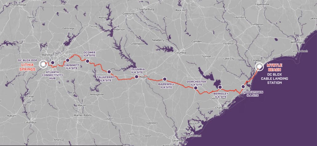 Atlanta to Myrtle Beach Dark Fiber Route