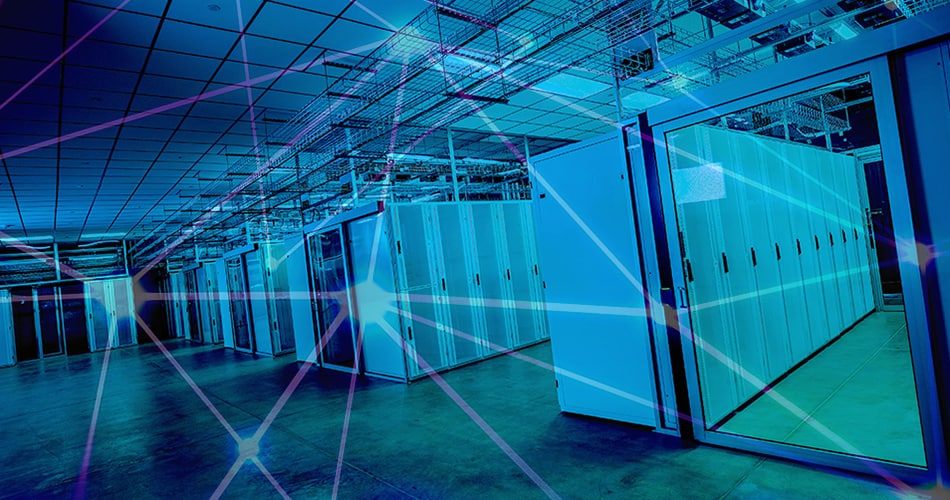 DC BLOX data center interior with network overlay